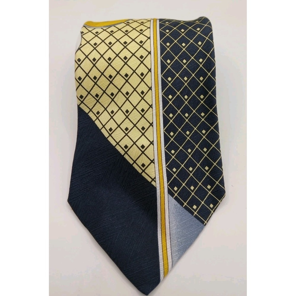 Vitaliano Pancaldi Mens Tie Bold Geometric Design Navy Gold 59" x 4"